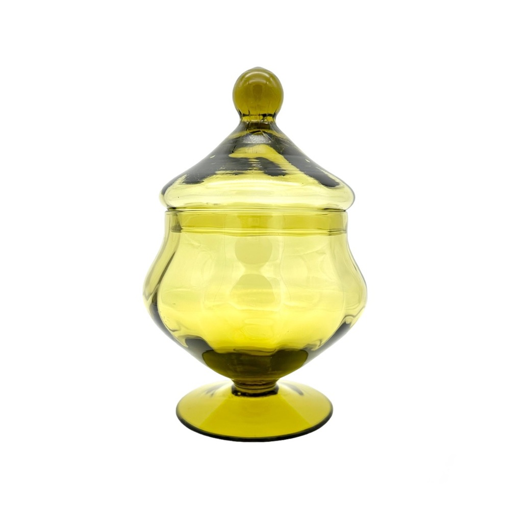 Vintage Empoli Green Apothecary Lidded Glass Jar